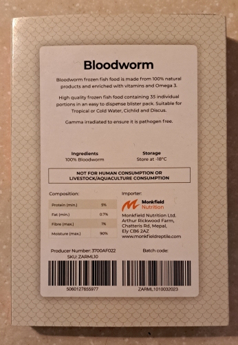 Frozen Bloodworms Ingredients and Nutrition